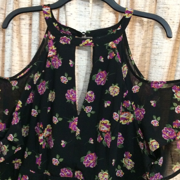 Torrid Multi-Color Floral Print Chiffon Cold Shoulder V-Neck Dress - Picture 2 of 11